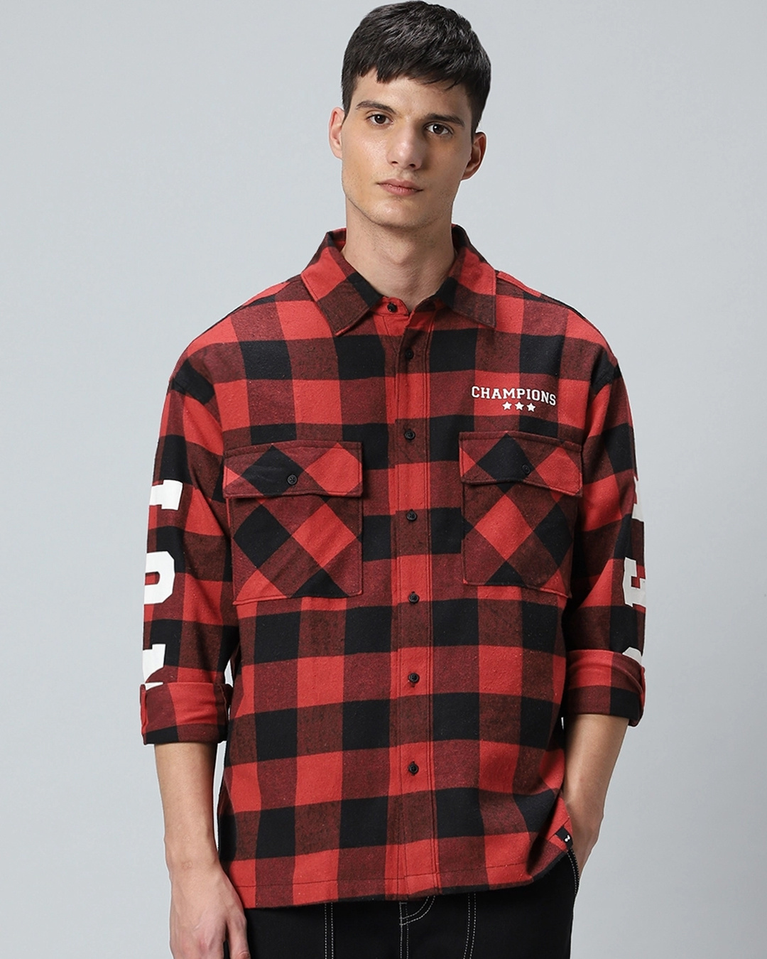 Shop Men's Red & Black Reb Checked Oversized Shirt-Back