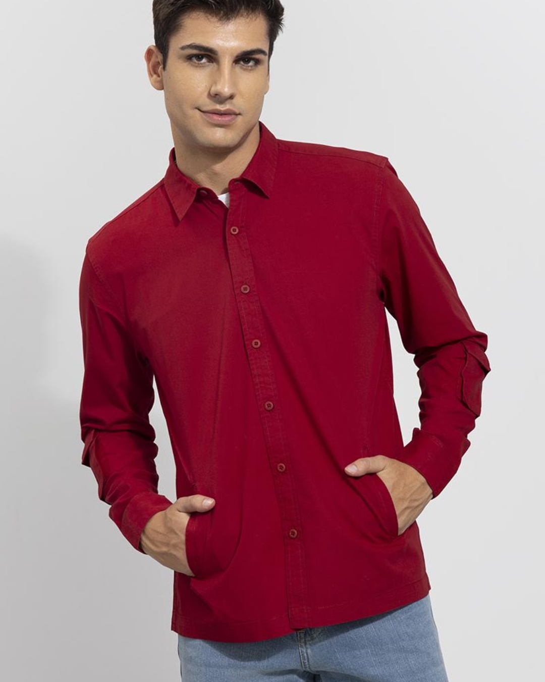 Shop Men's Red Bolsillo Slim Fit Shirt-Back