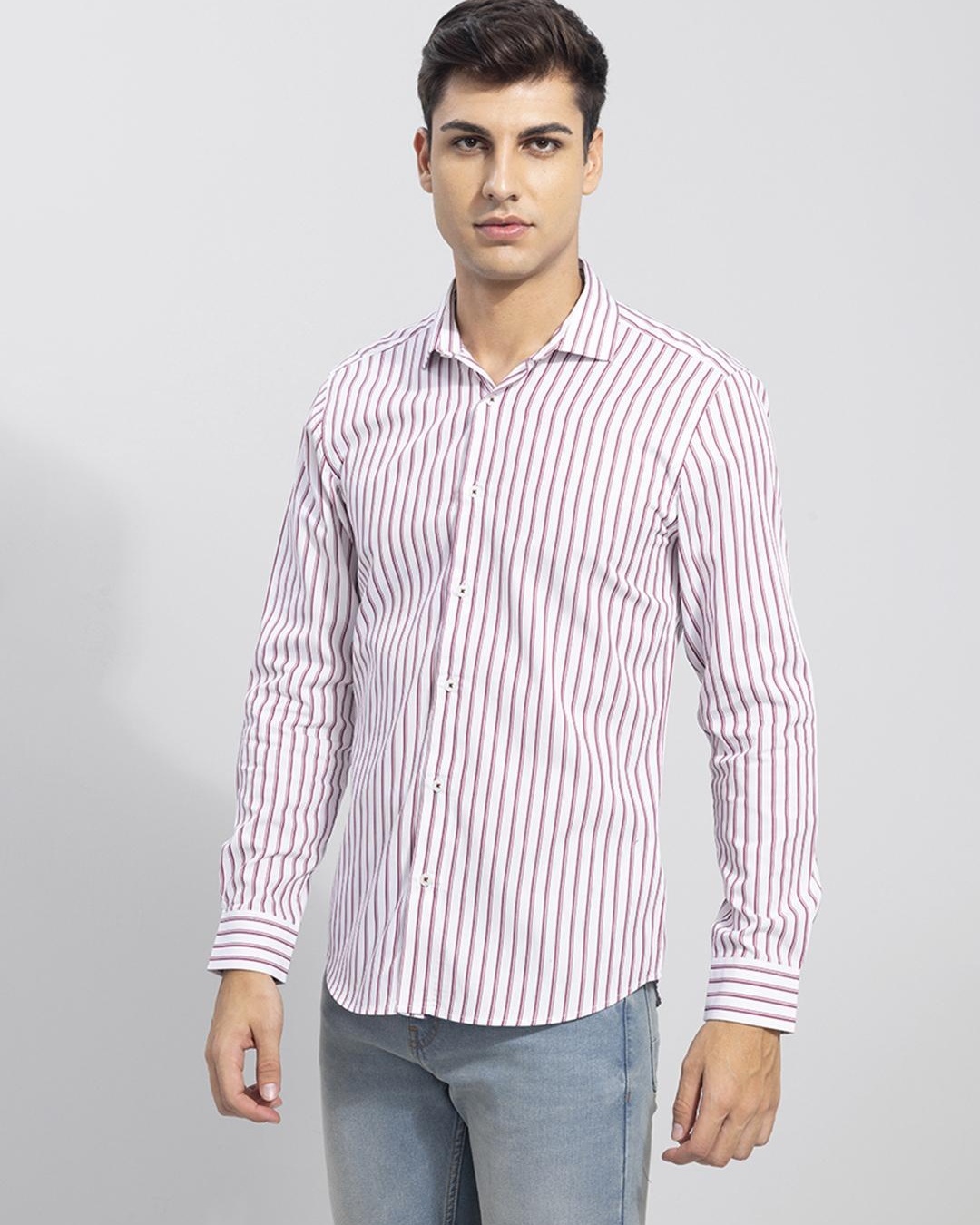 Buy Men's Red Cairo Giza Striped Slim Fit Shirt Online at Bewakoof