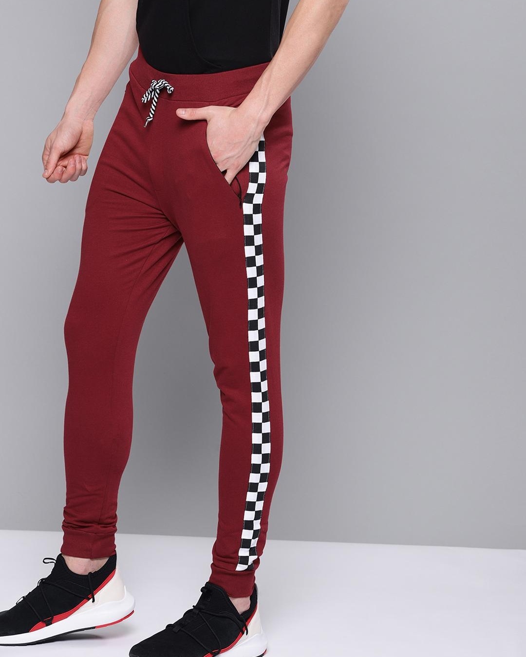 Shop Men's Red Checked Joggers-Back