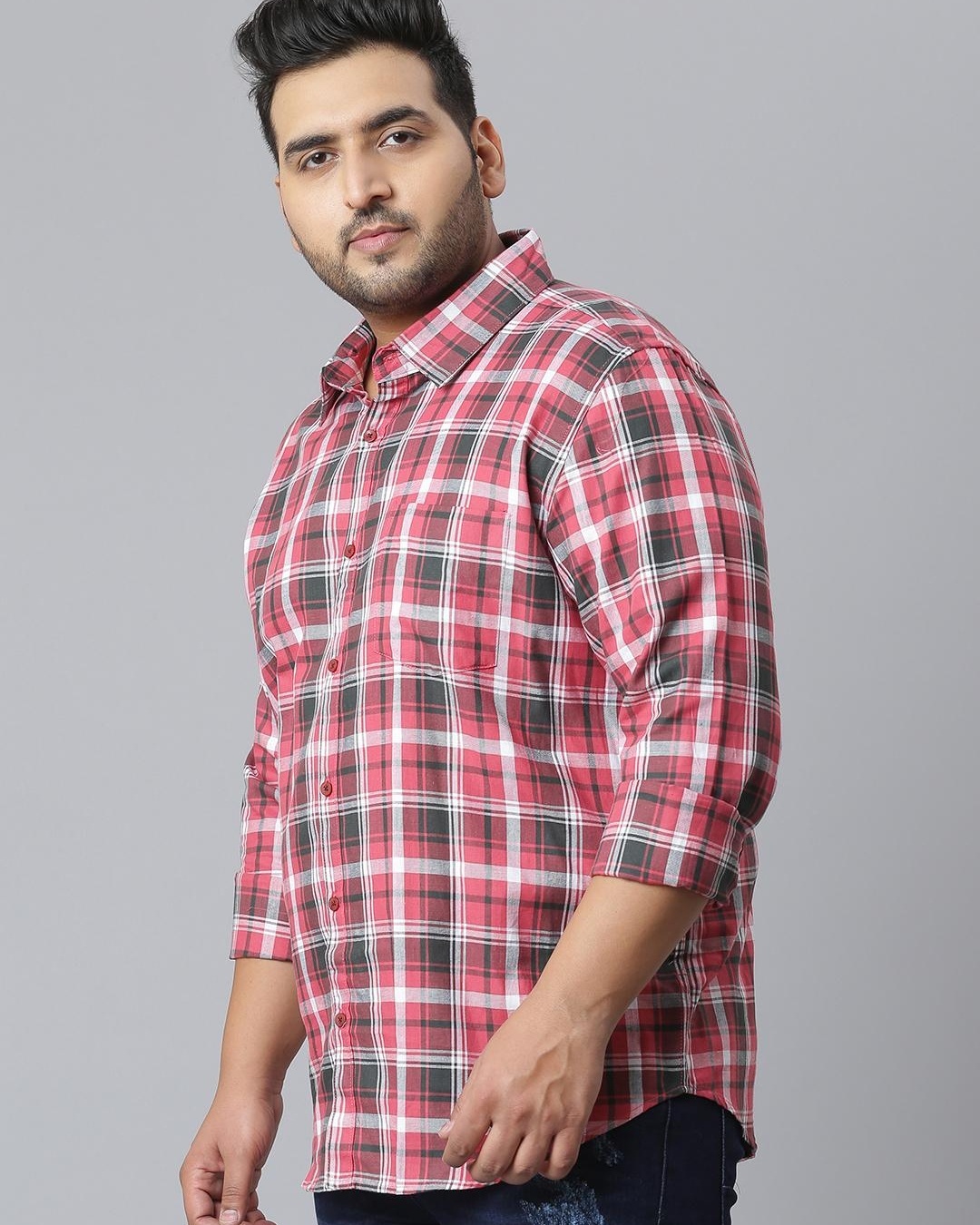 Shop Men's Red Checked Plus Size Shirt-Back