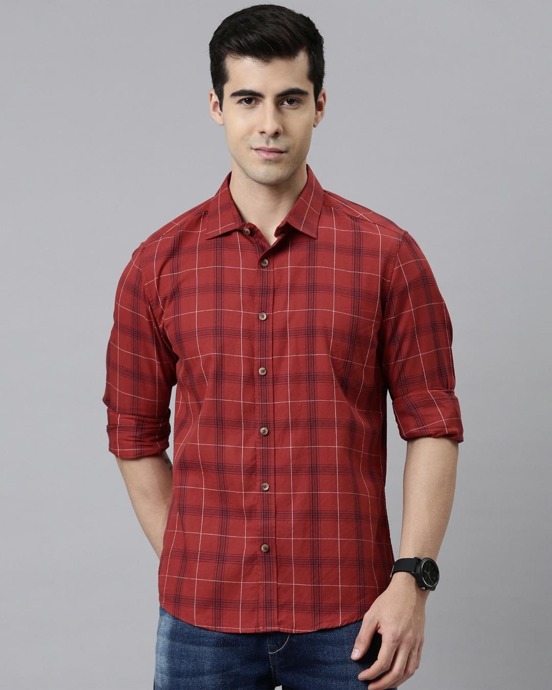 Buy Men's Red Checked Slim Fit Shirt Online at Bewakoof