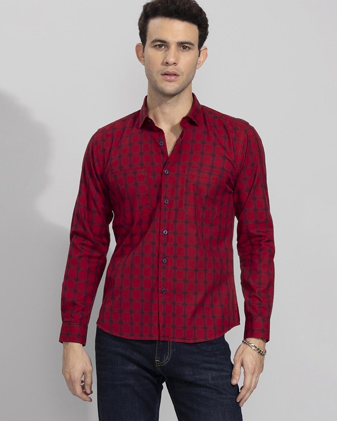 Buy Mens Red Checked Slim Fit Shirt Online at Bewakoof