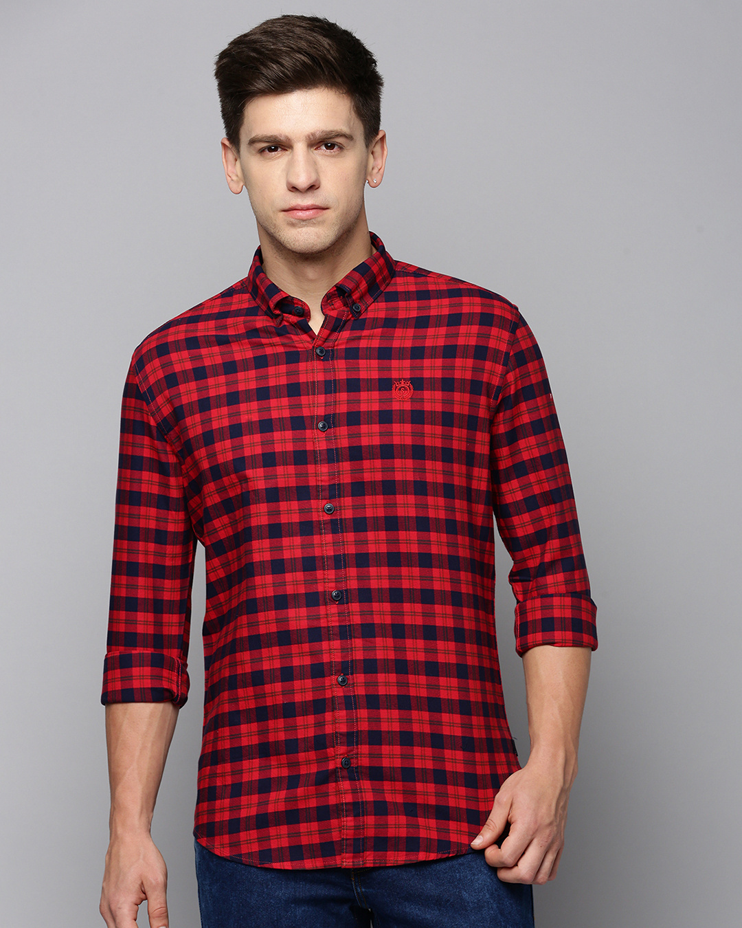 Shop Men's Red Checked Slim Fit Shirt-Back