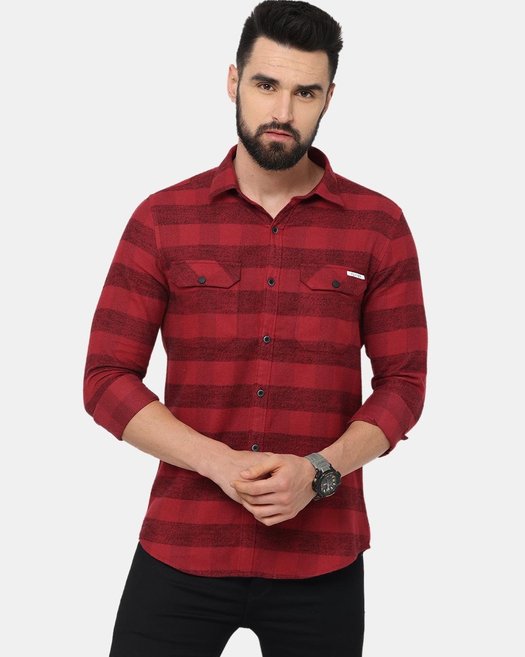 Buy Men's Red Checked Slim Fit Shirt Online at Bewakoof