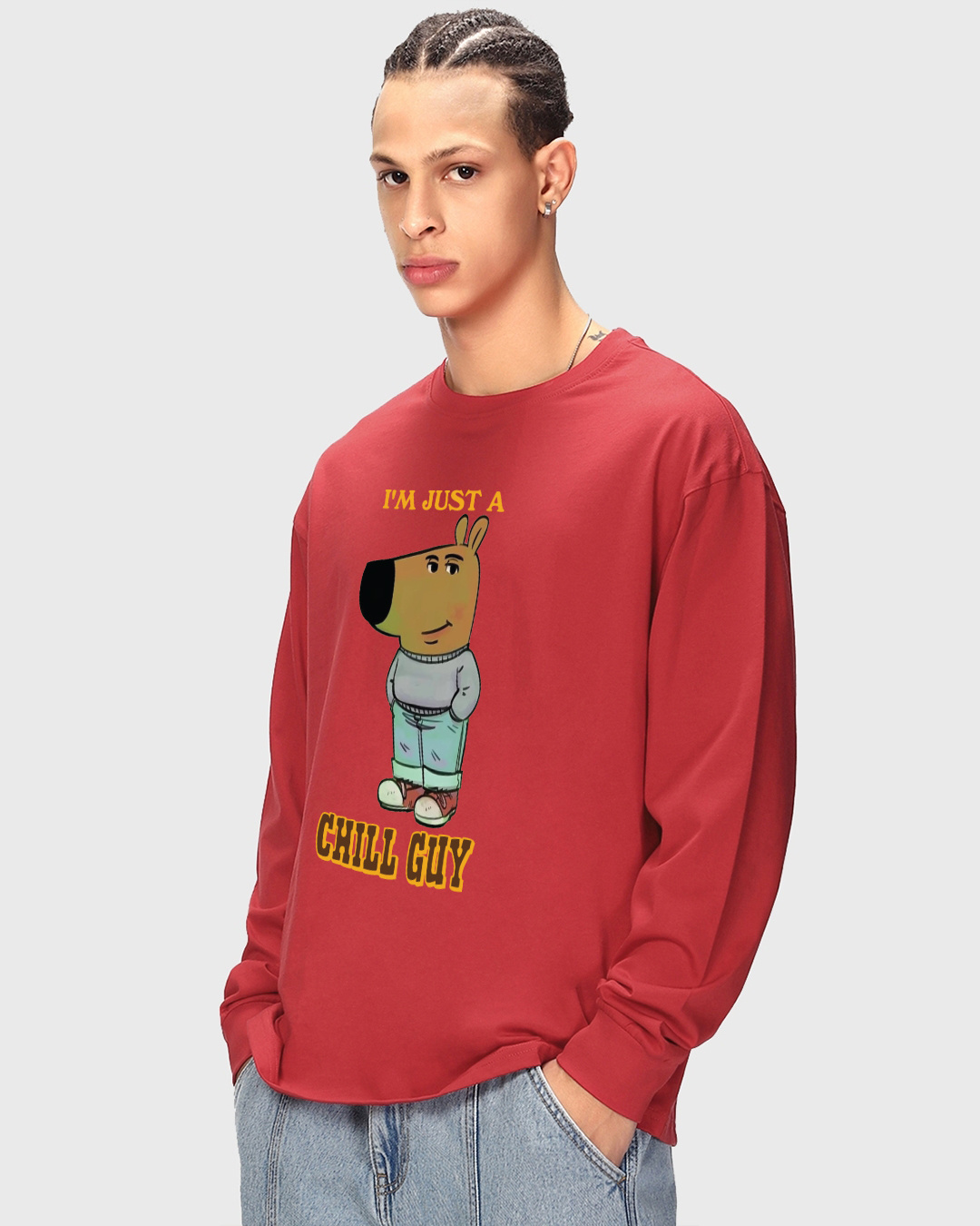 Shop Men's Red Chill Guy Graphic Printed Oversized T-shirt-Back