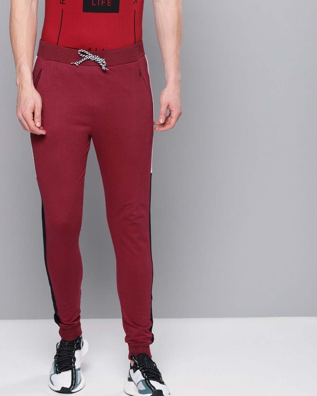 Buy Men's Red Color Block Joggers for Men Red Online at Bewakoof