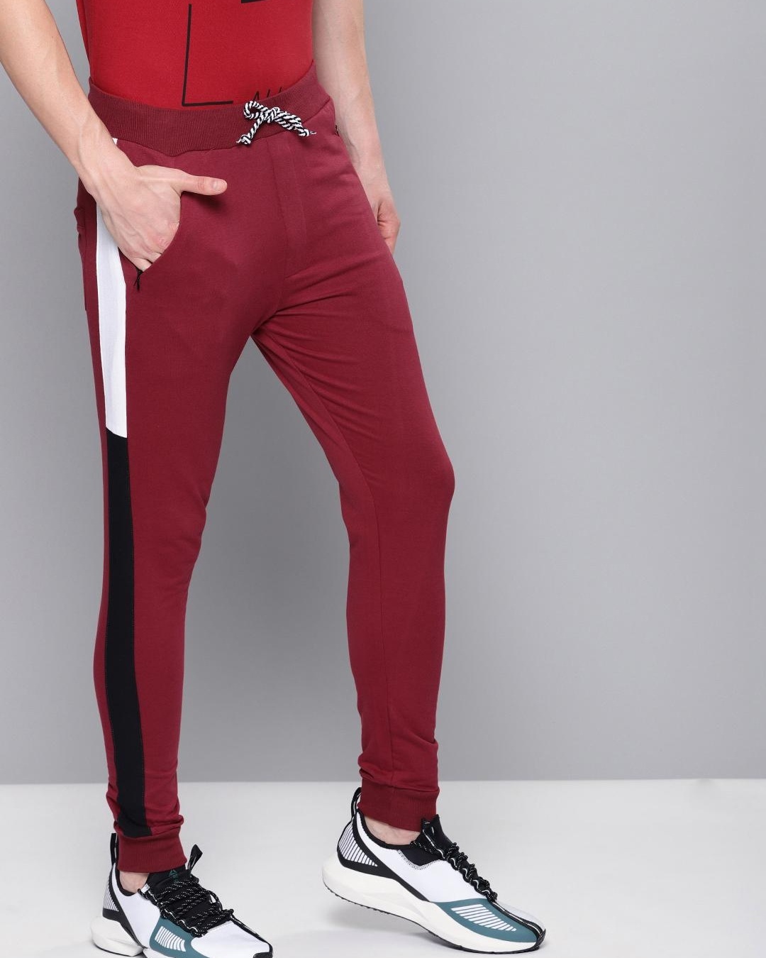 Shop Men's Red Color Block Joggers-Back