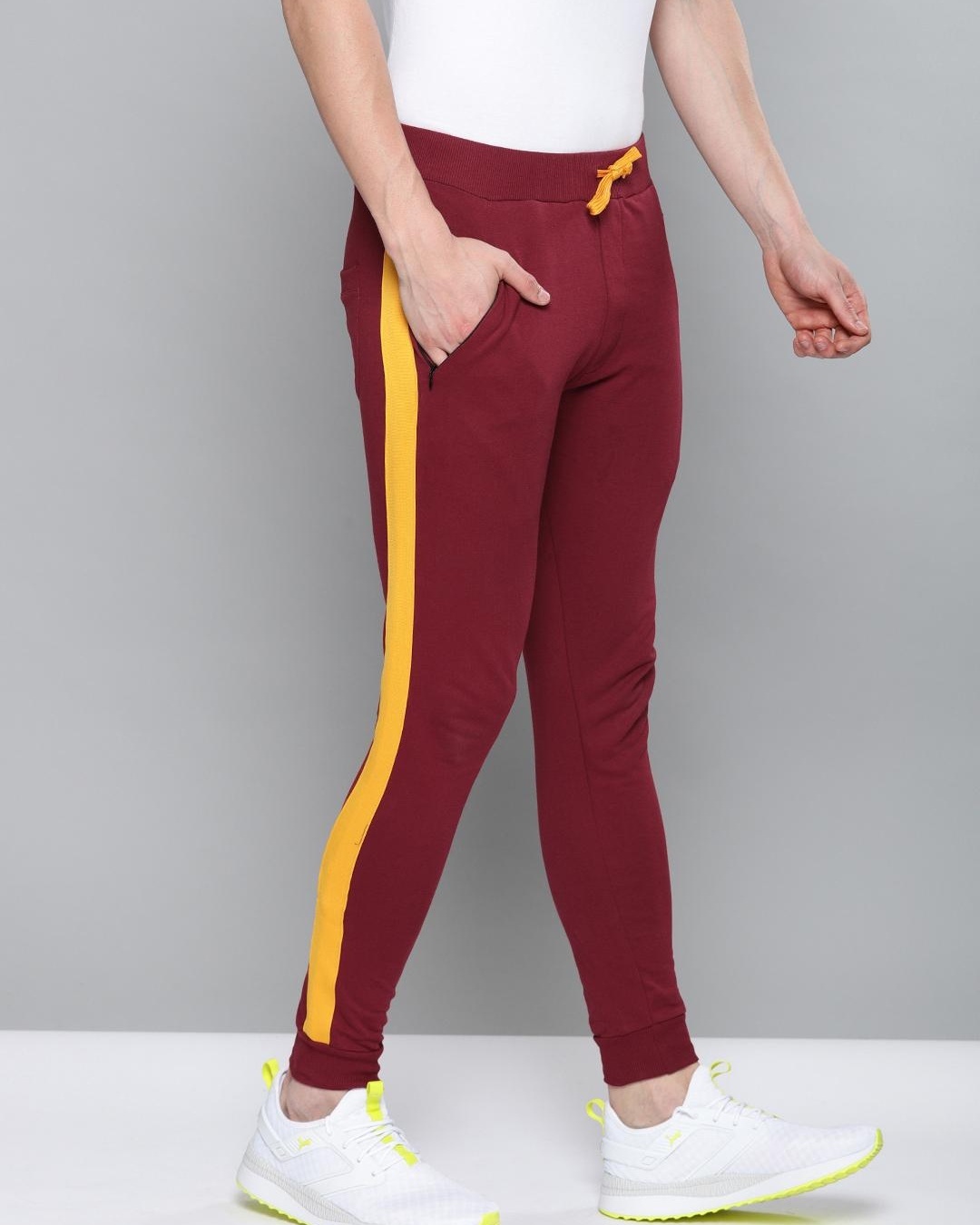 Buy Men's Red Color Block Joggers Online at Bewakoof