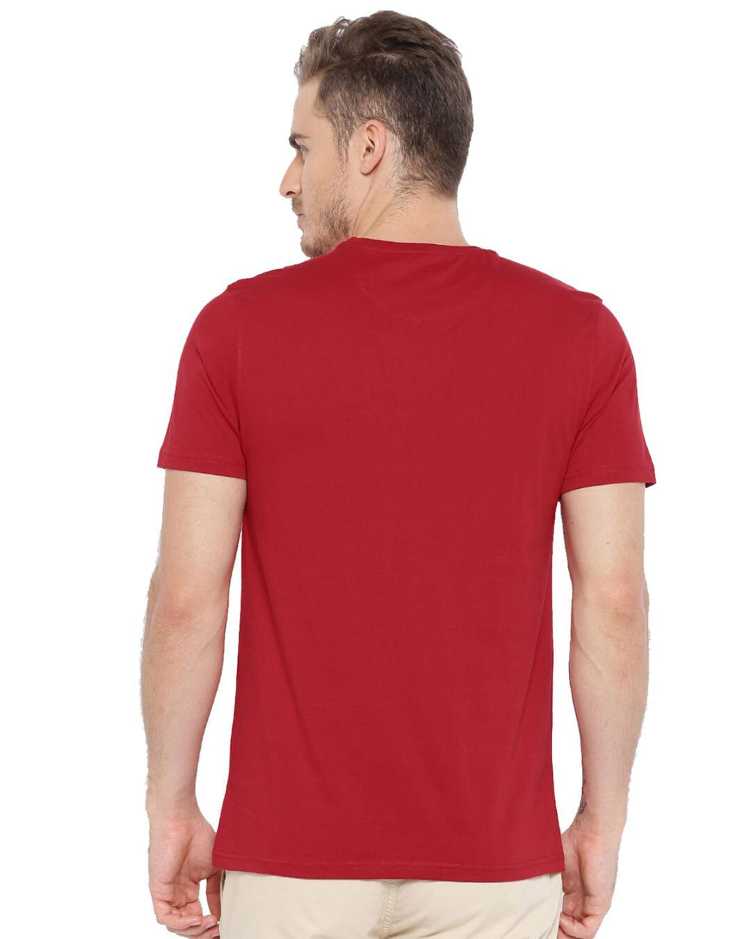 Shop Men's Red Cotton Brand Logo Printed T-shirt-Back