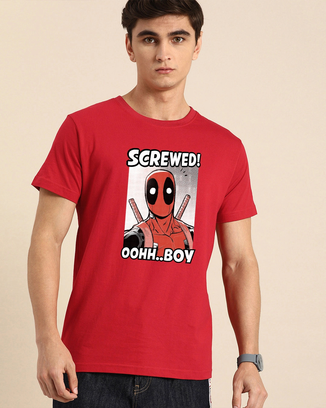 Buy Men's Red Deadpool Screwed Graphic Printed T-shirt for Men Red ...