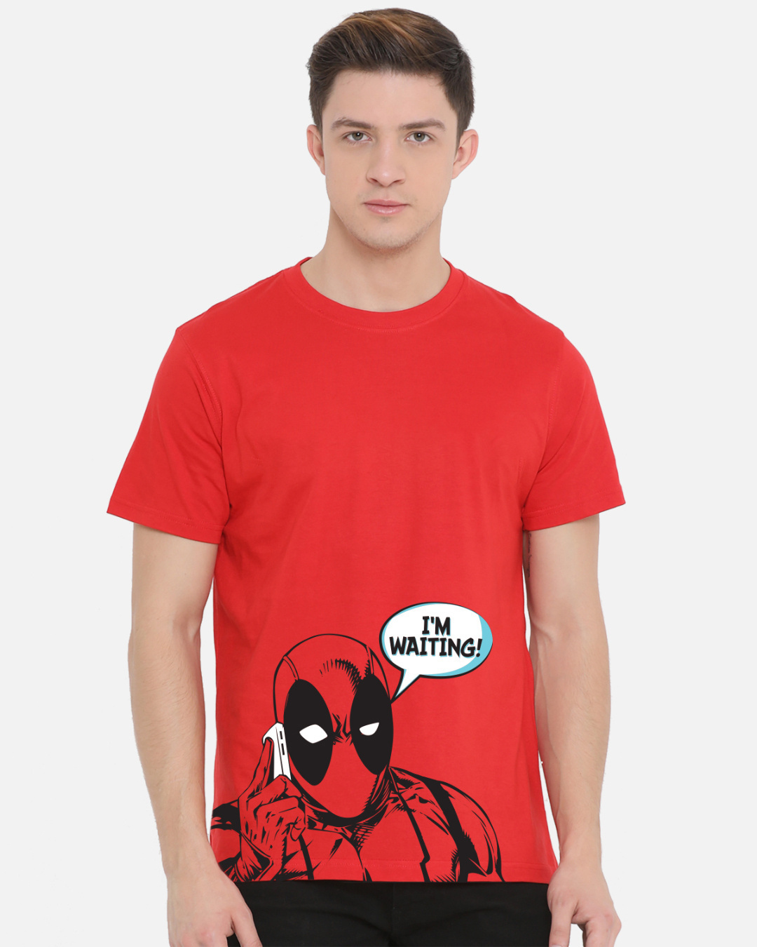 Buy Men's Red Deadpool Waiting Graphic Printed T-shirt Online at Bewakoof