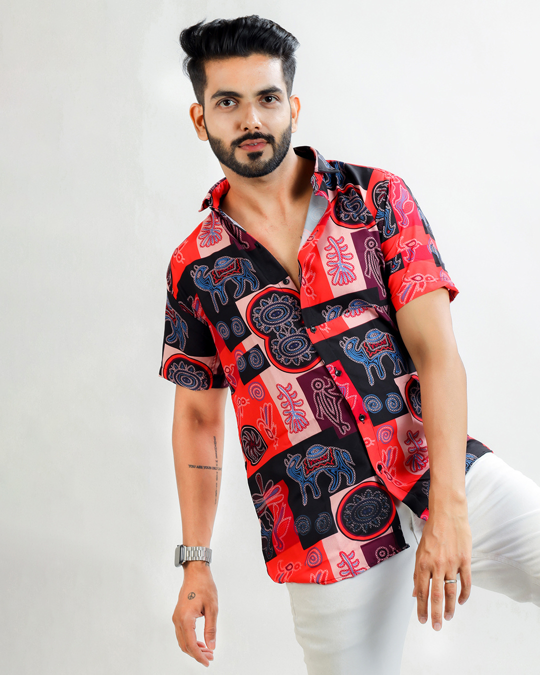 Buy Men's Red Ethnic Motif Printed Slim fit Shirt Online at Bewakoof