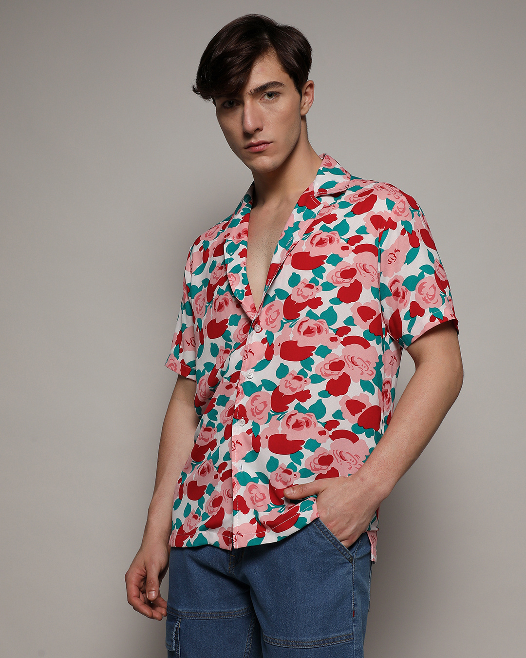 Shop Men's White & Red Floral Printed Relaxed Fit Shirt-Back