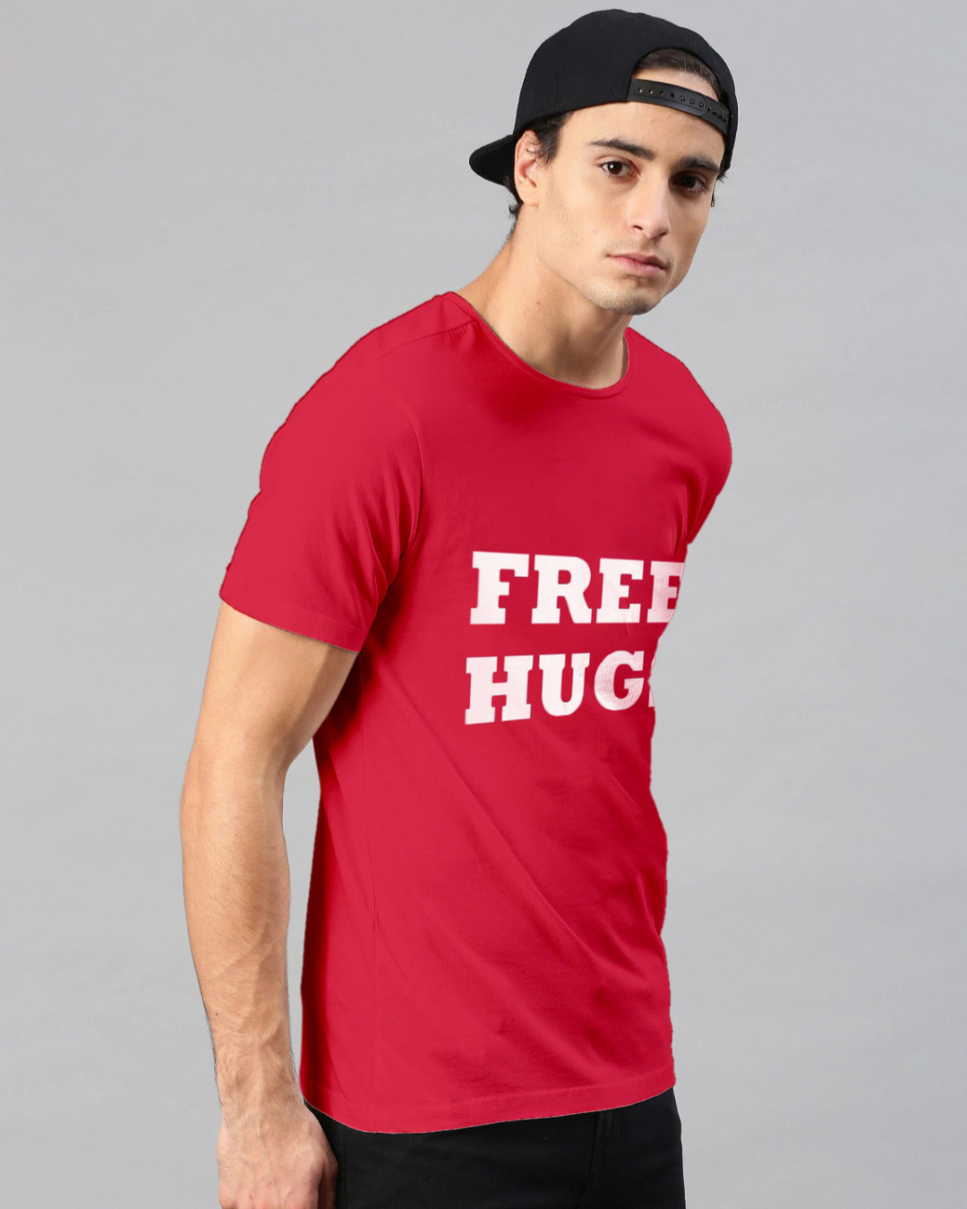 Shop Men's Red Free Hugs Typography Cotton T-shirt-Back