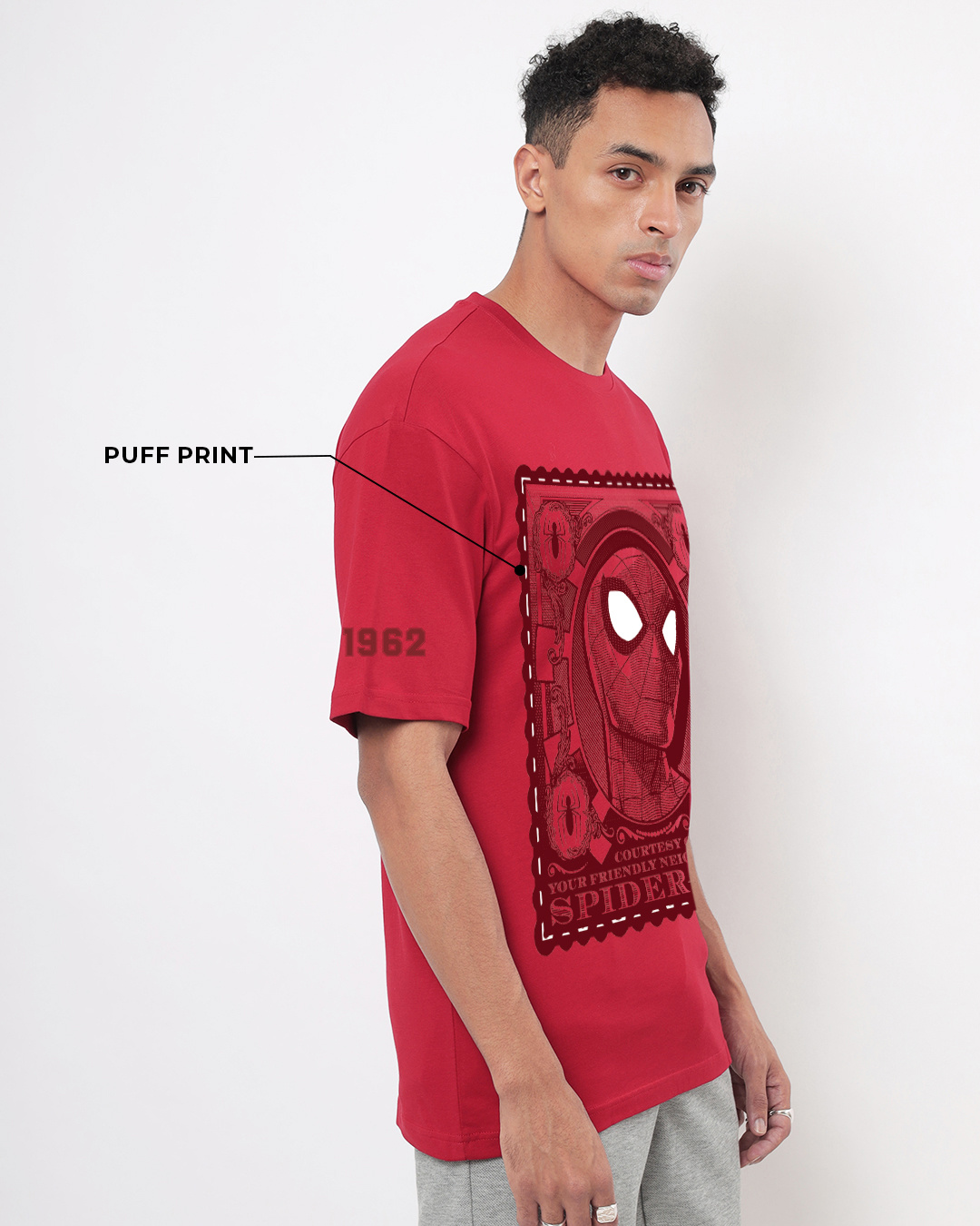 Shop Men's Red Friendly Neighbour Graphic Printed Oversized T-shirt-Back