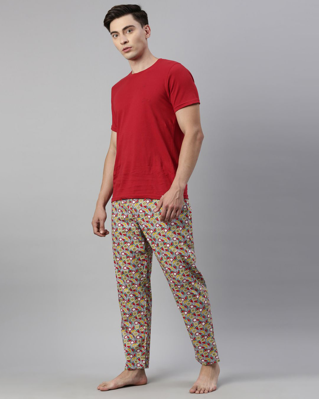 Shop Men's Red & Grey Printed Cotton T-shirt & Pyjamas Set-Back