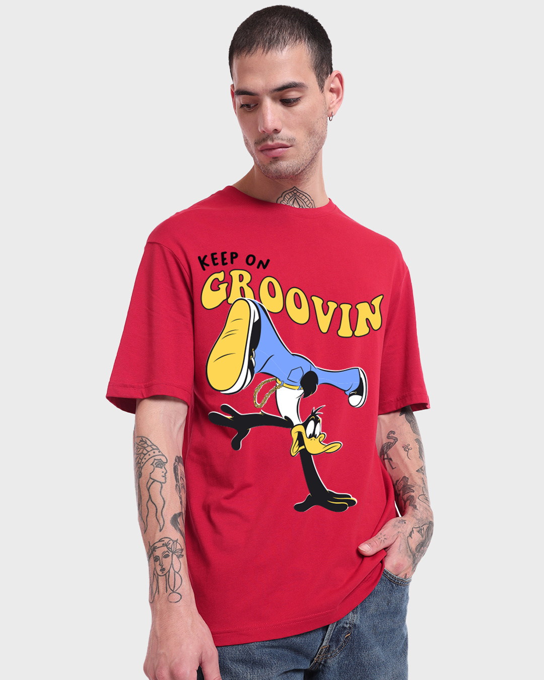 Buy Men's Red Groovin Graphic Printed Oversized T-shirt Online at Bewakoof