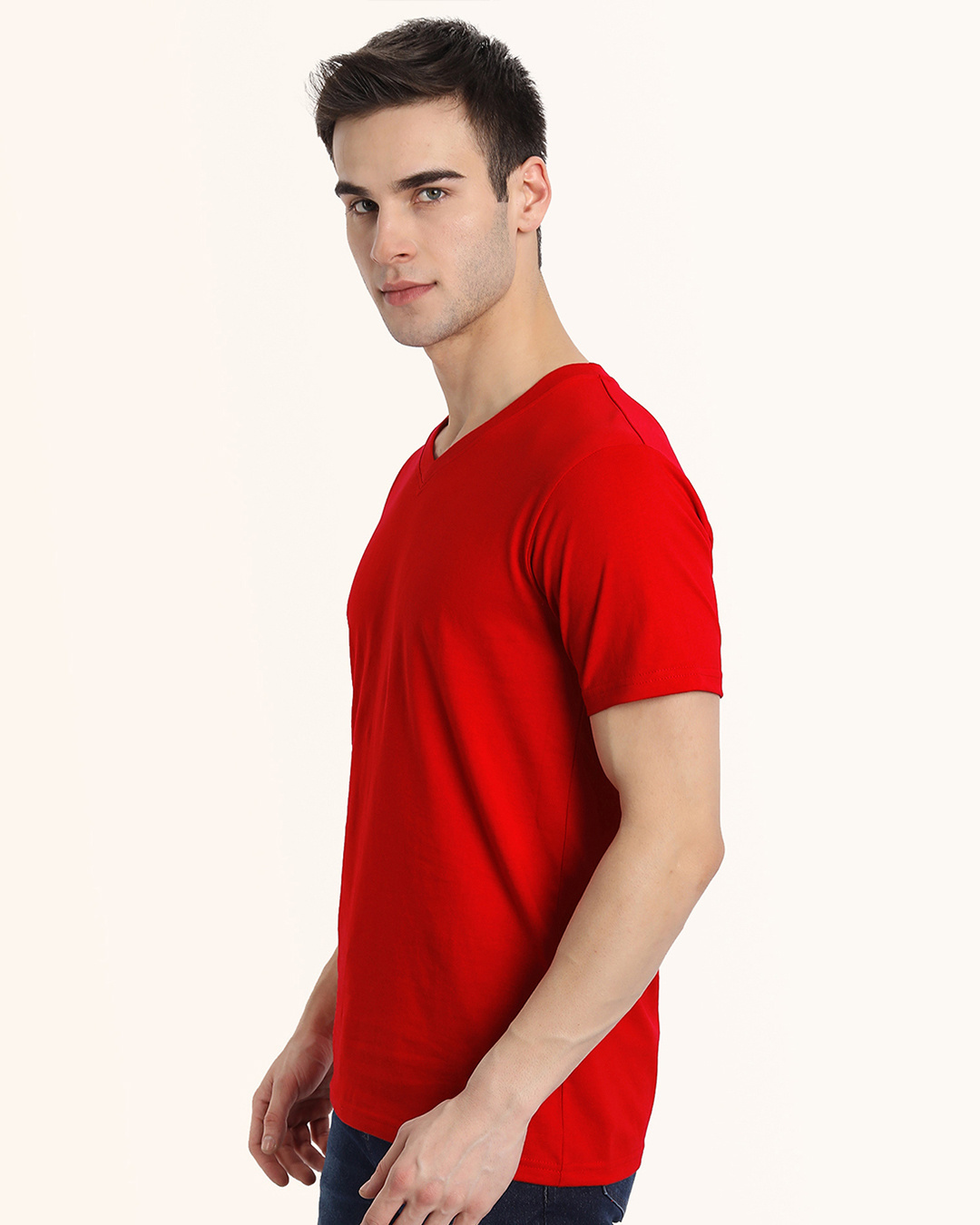 Shop Men's Red Half Sleeve V Neck T-shirt-Back