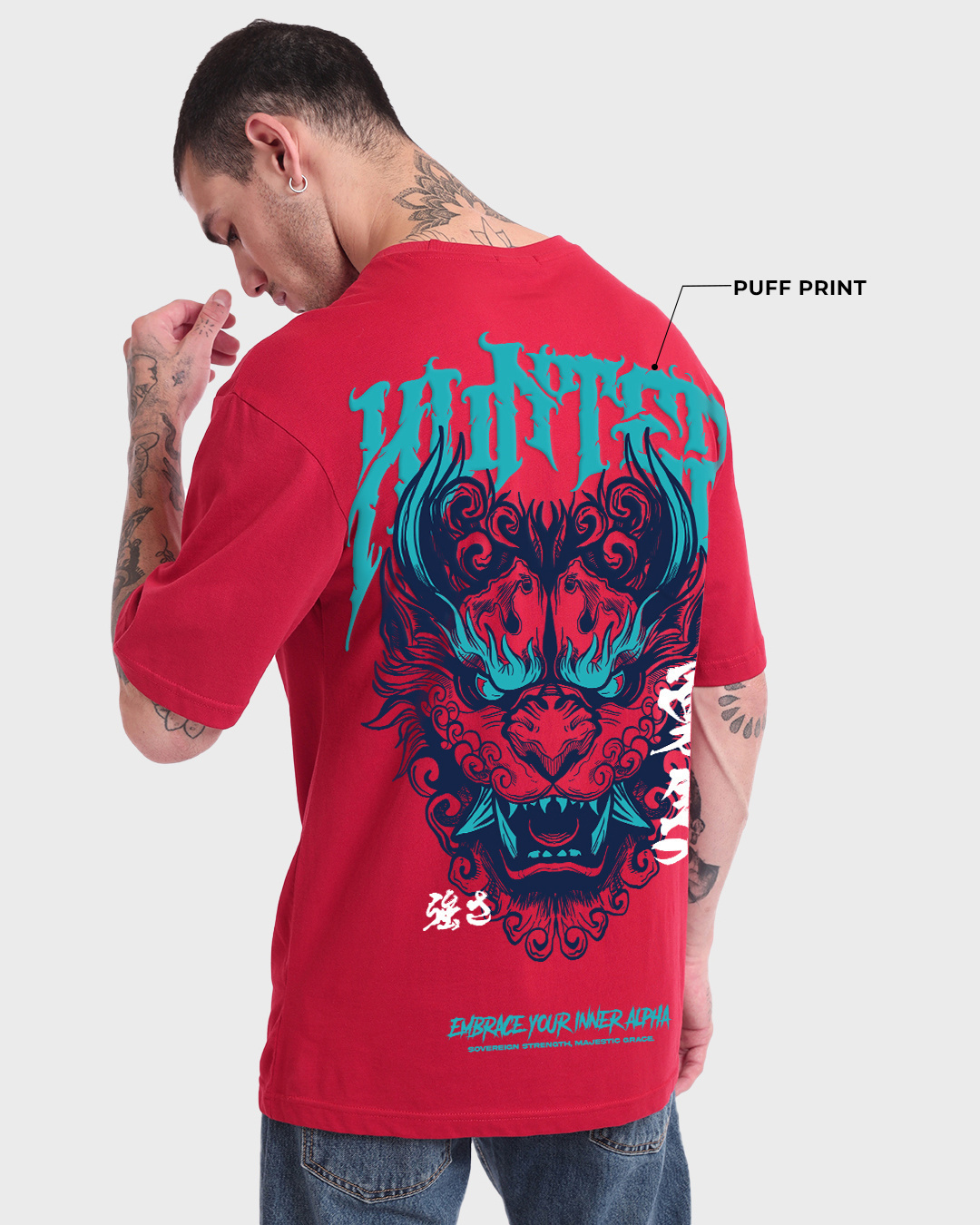 Shop Men's Red Hunter Graphic Printed Oversized T-shirt-Back