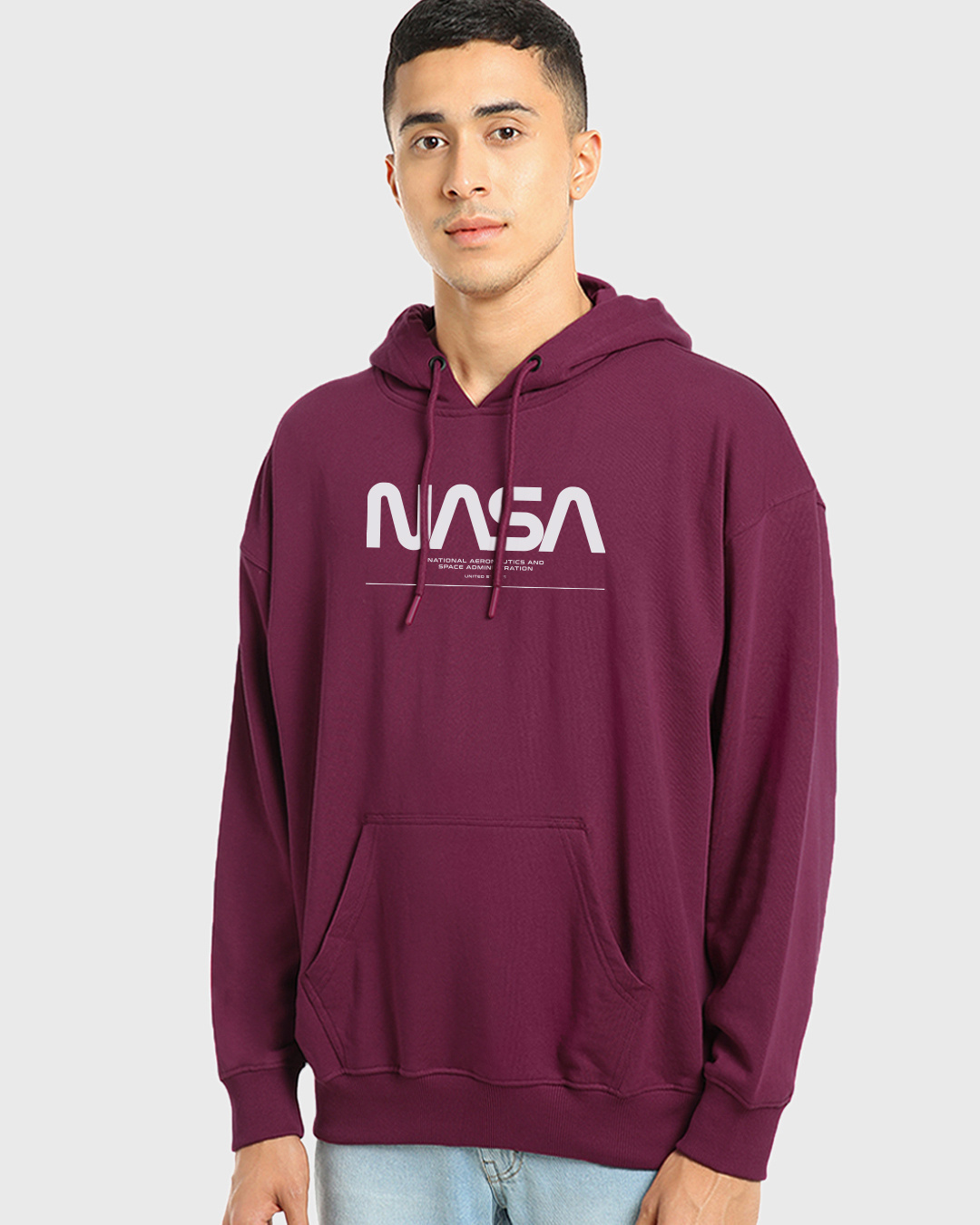 Shop Men's Red I Need My Space NASA Typography Oversized Hoodie-Back