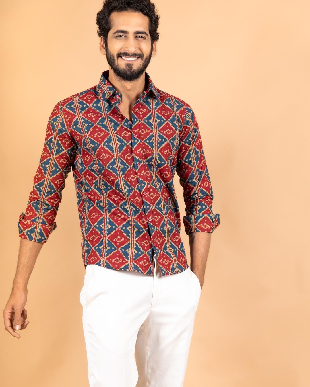 Buy Men's Red Jaipuri Ethnic Motif Printed Shirt for Men Red Online at ...