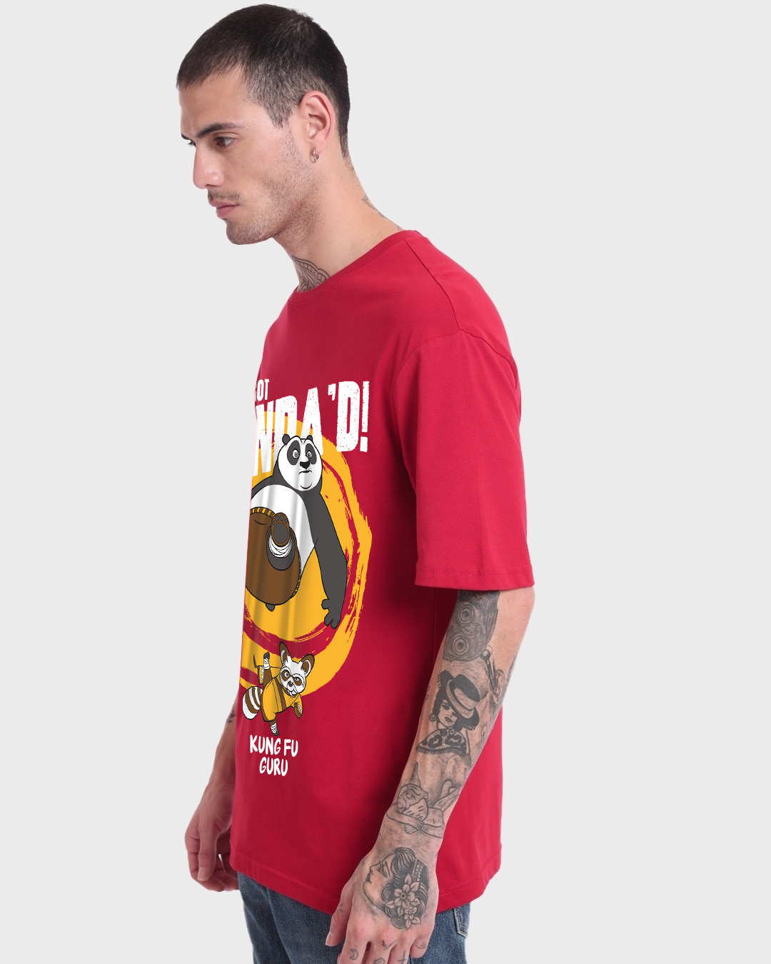 Shop Men's Red Just Got Panda'd Graphic Printed Oversized T-shirt-Back