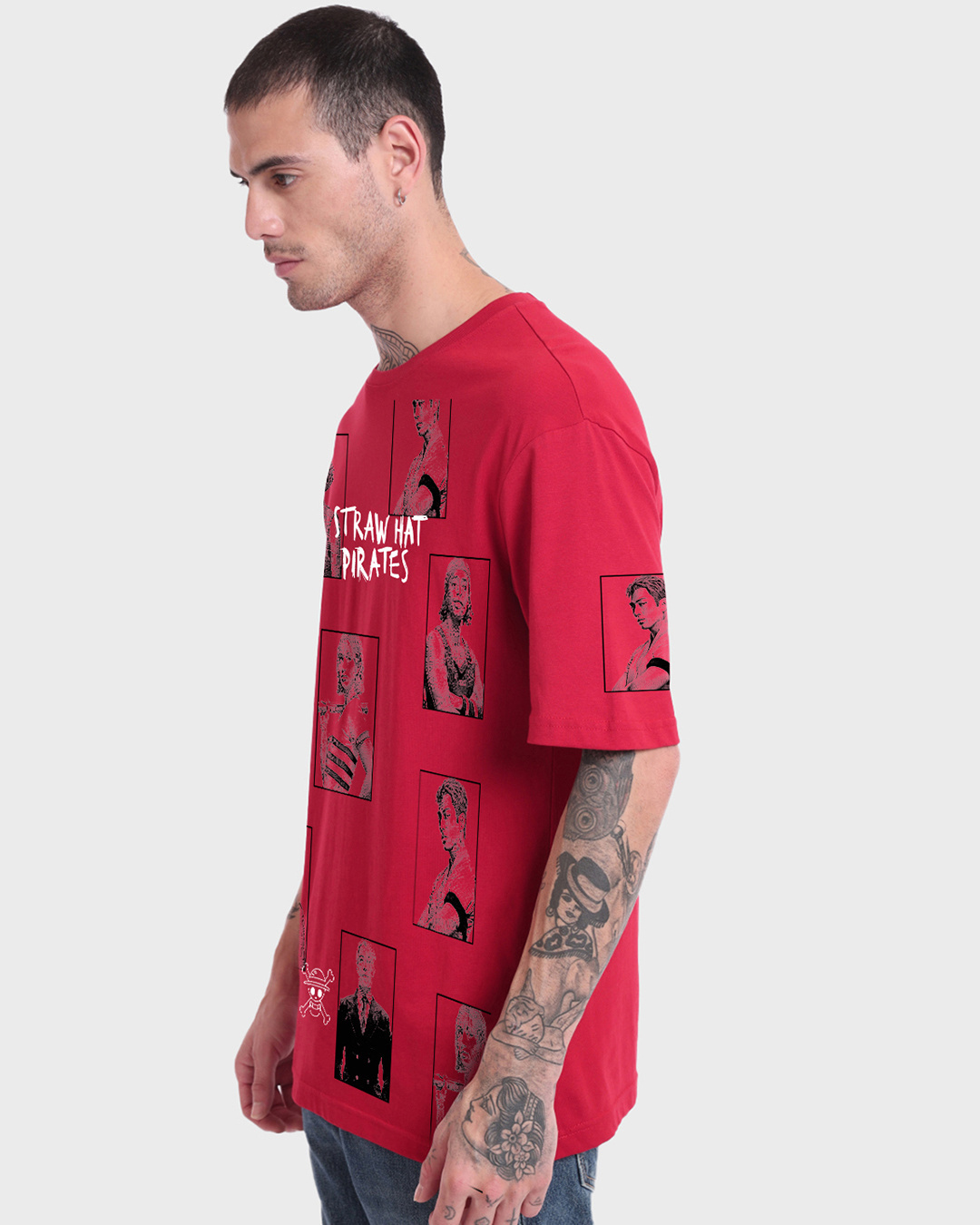 Shop Men's Red King Of Pirates Graphic Printed Oversized T-shirt-Back
