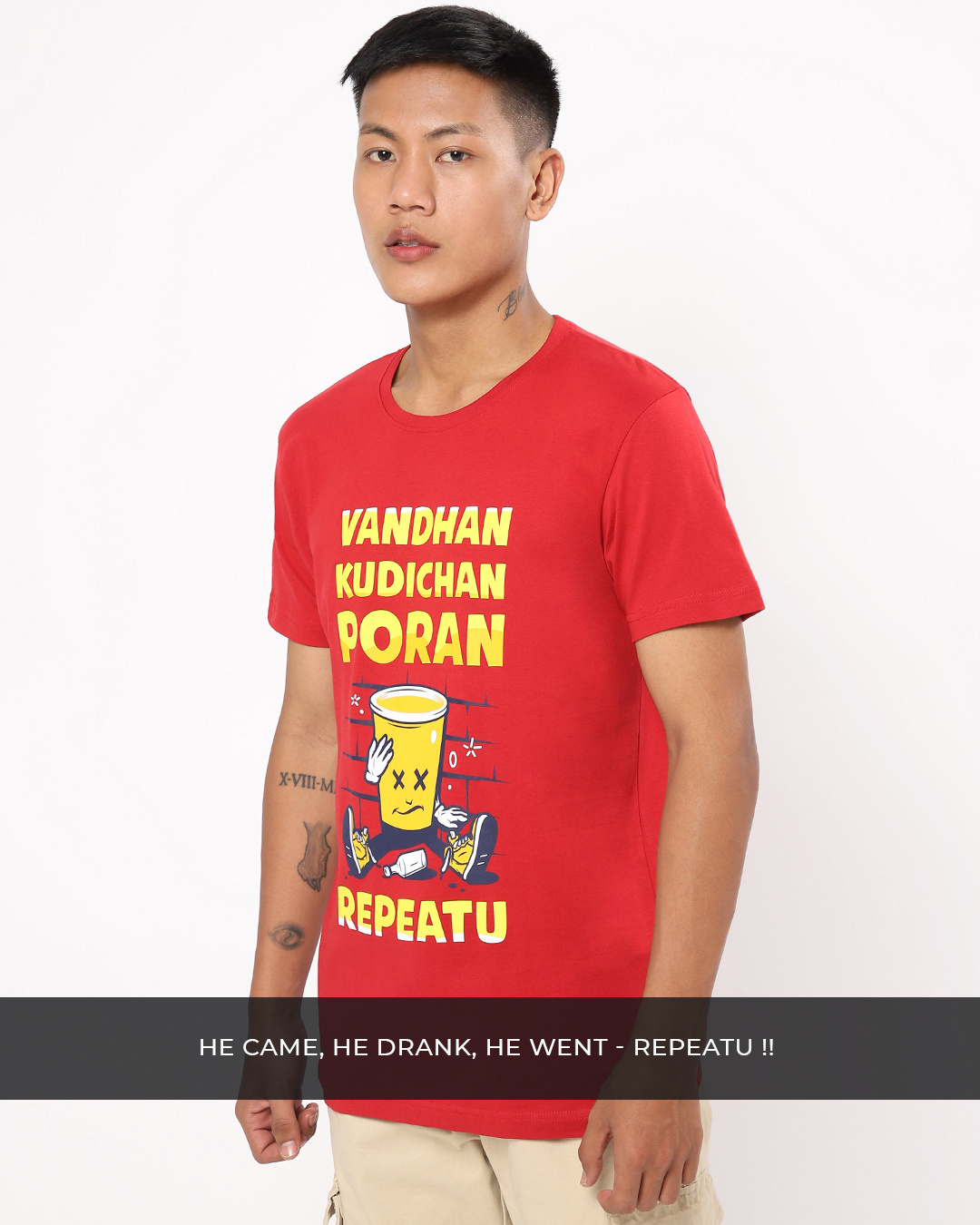 Shop Men's Red Kudichan Repeatu Typography T-shirt-Back