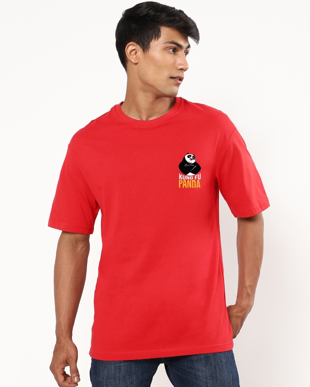 Shop Men's Red Kung Fu Panda Graphic Printed Oversized T-shirt-Back