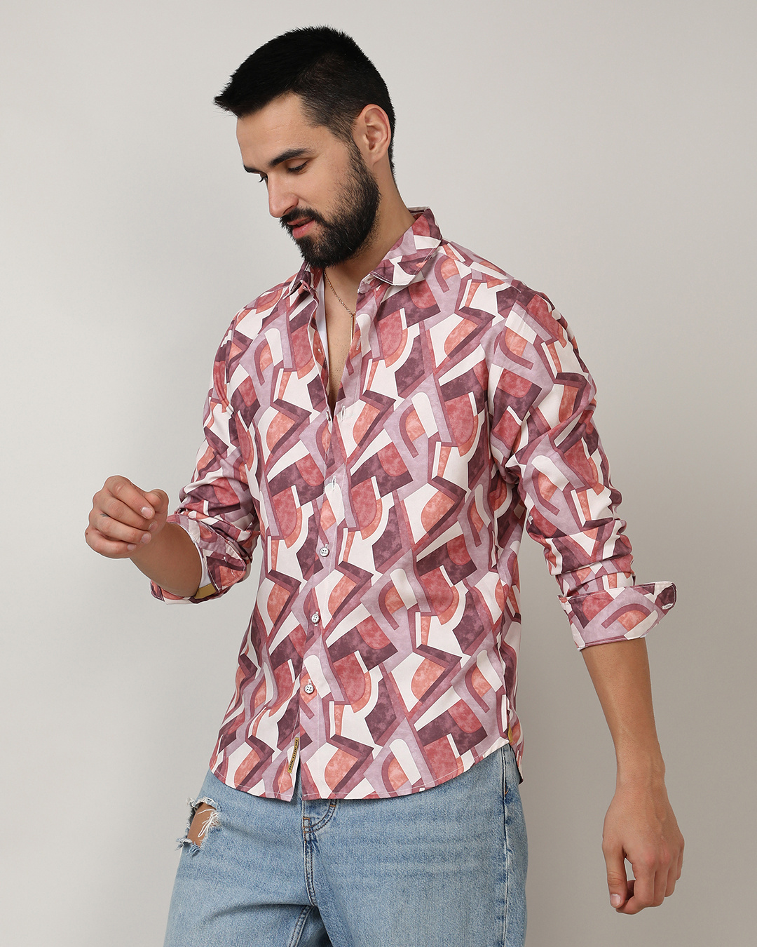 Shop Men's Red & Lavender All Over Abstract Printed Shirt-Back