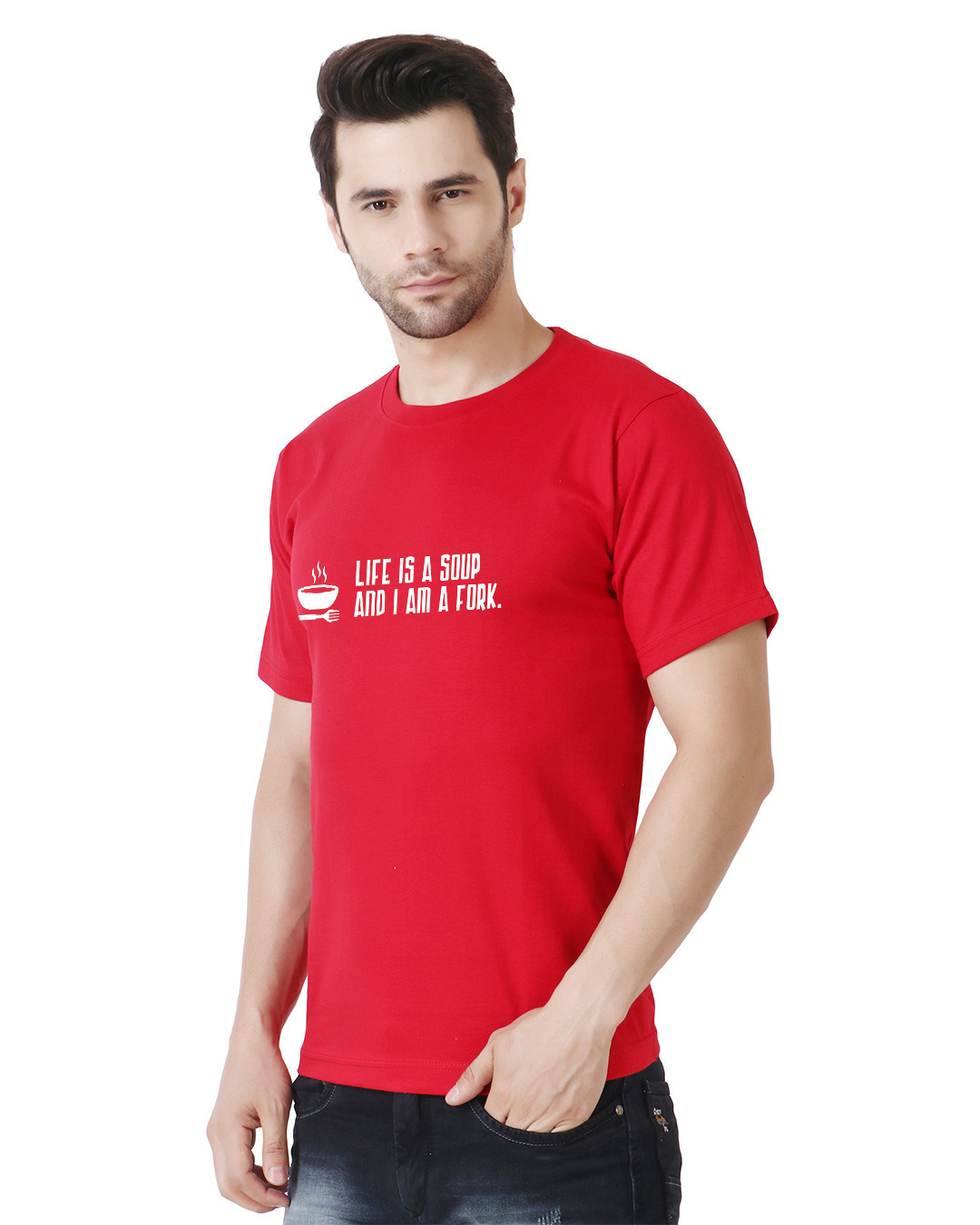Shop Men's Red Life is a Soup & I am a Fork Printed T-shirt-Back