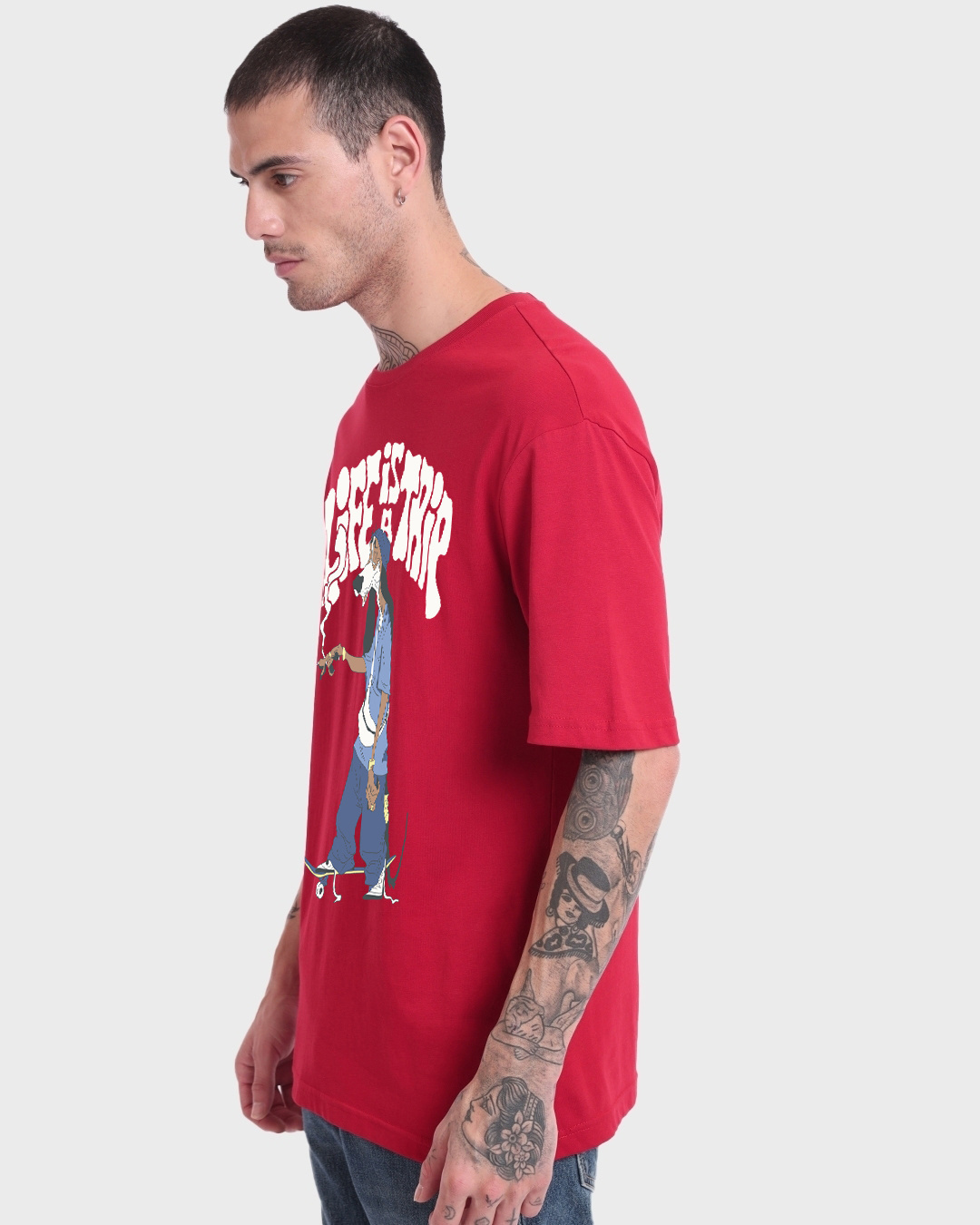 Shop Men's Red Life is a Trip Graphic Printed Oversized T-shirt-Back
