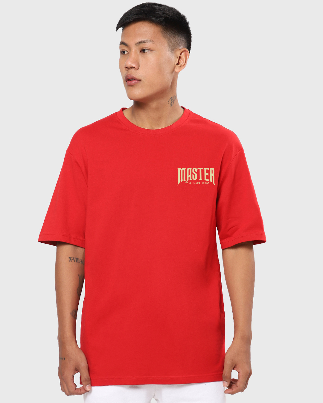 Shop Men's Red Master Graphic Printed Oversized T-shirt-Back