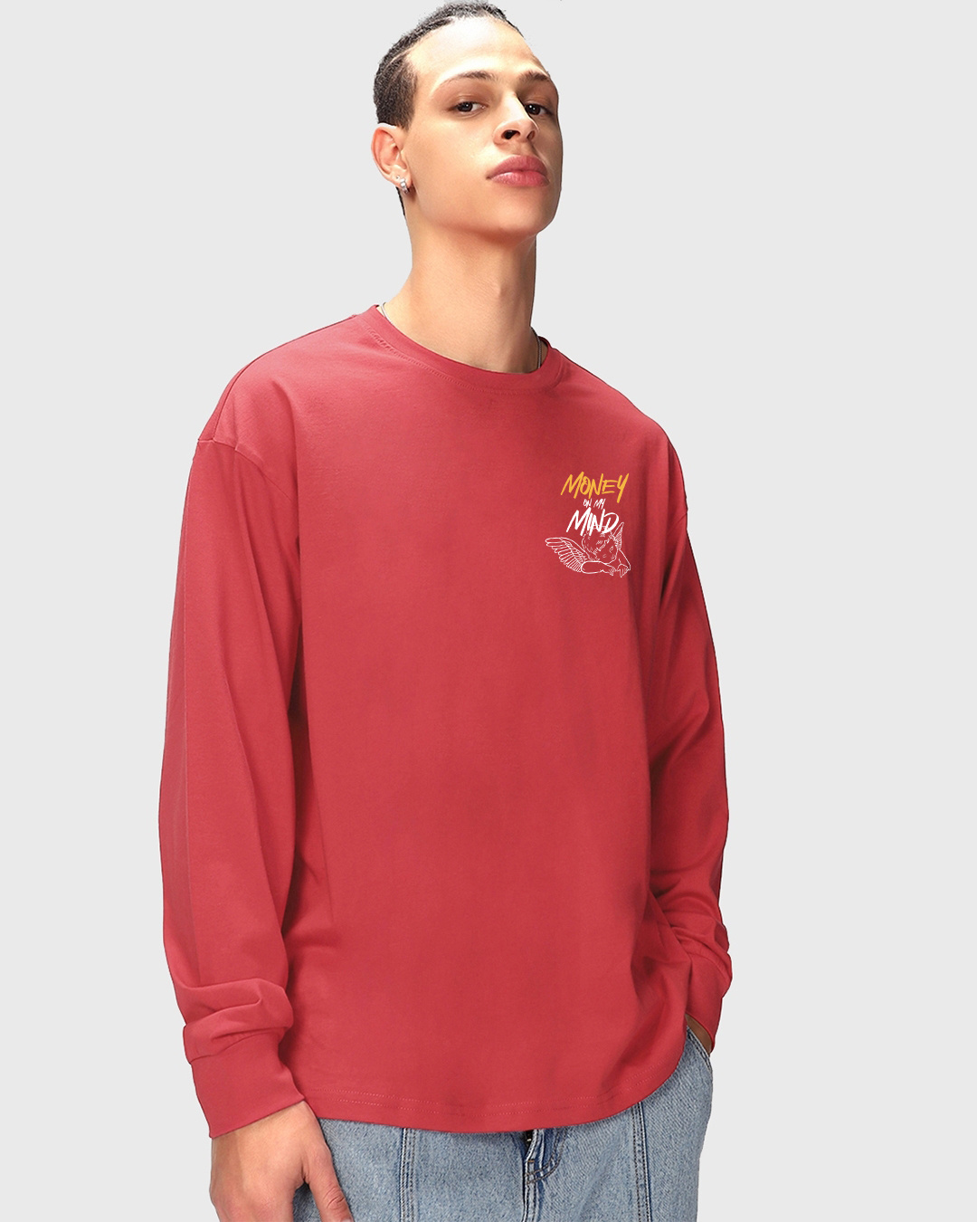 Shop Men's Red Money Mind Graphic Printed Oversized T-shirt-Back