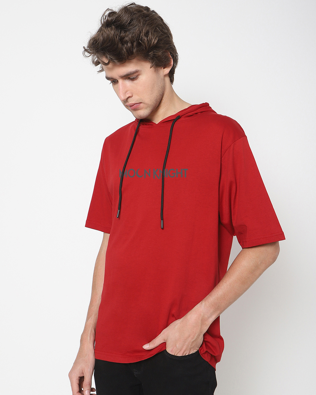 Shop Men's Red Moon Knight Back Graphic Printed Oversized Hoodie T-shirt-Back