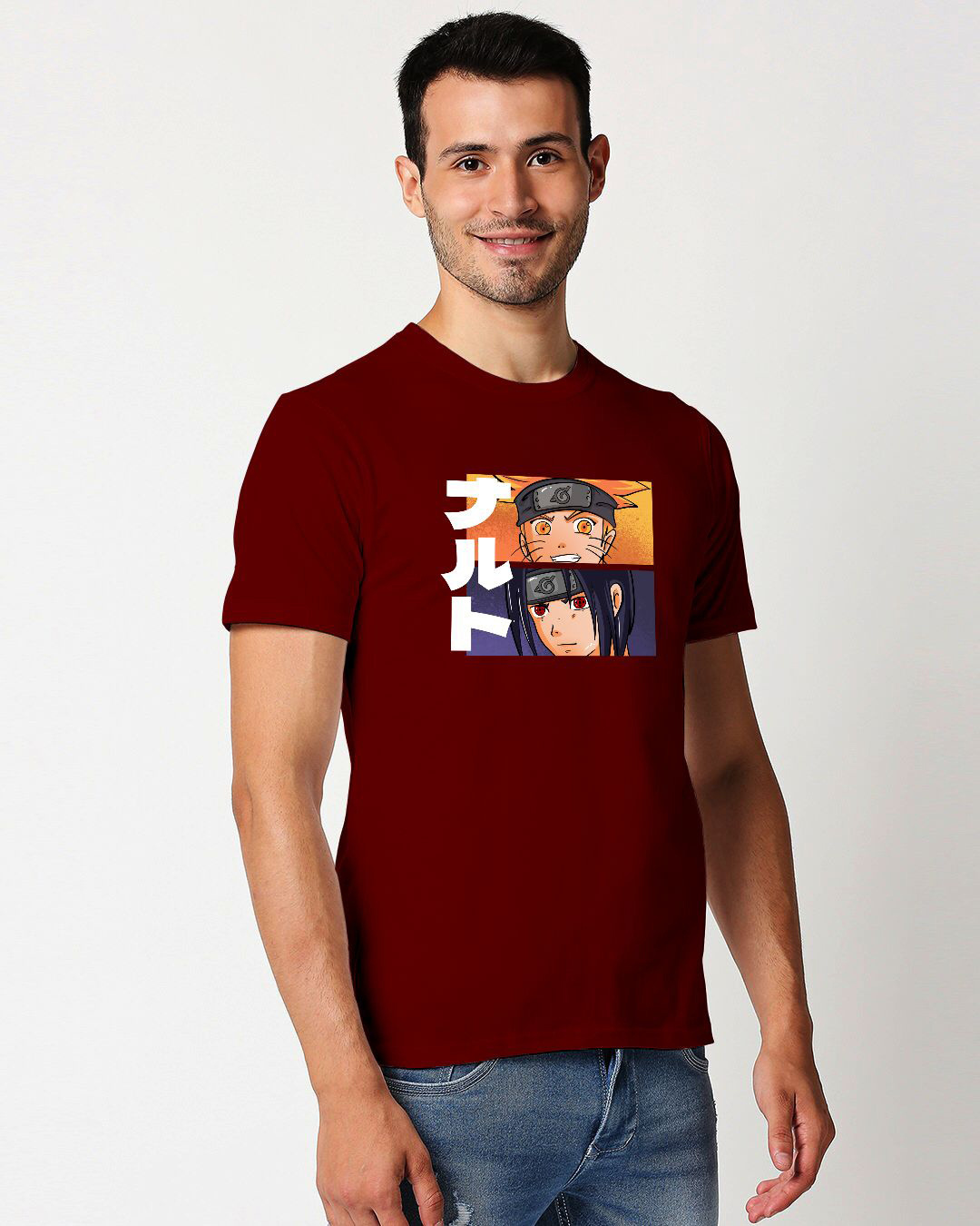 Shop Men's Red Naruto & Sasuke Graphic Printed Cotton T-shirt-Back