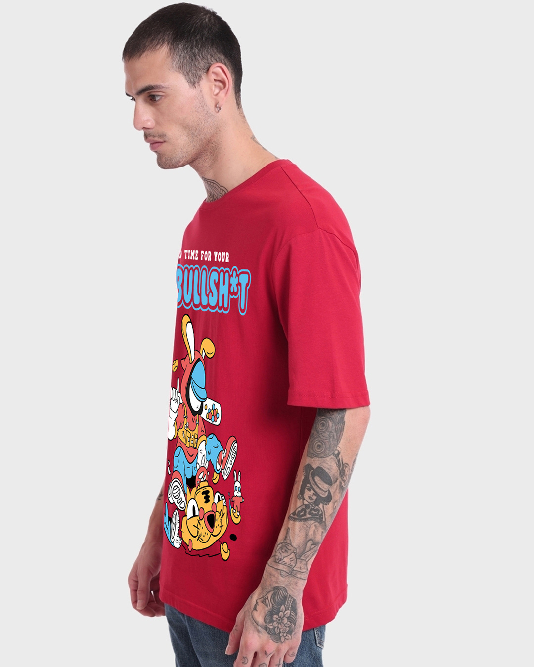 Shop Men's Red No Time For Bullshit Graphic Printed Oversized T-shirt-Back