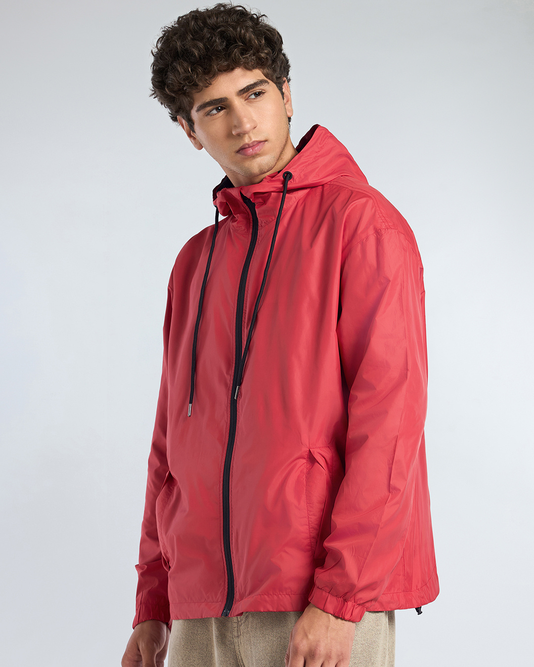 Shop Men's Red Oversized Hooded Windcheater Jacket-Back