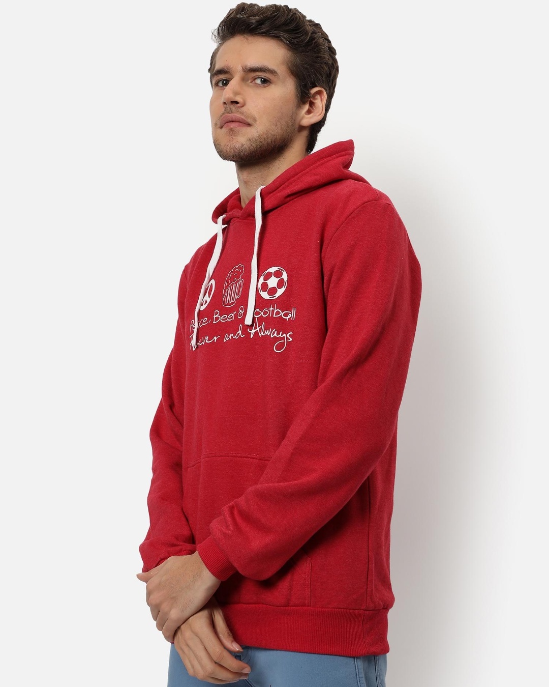 Shop Men's Red Peace Typography Hooded Sweatshirt-Back