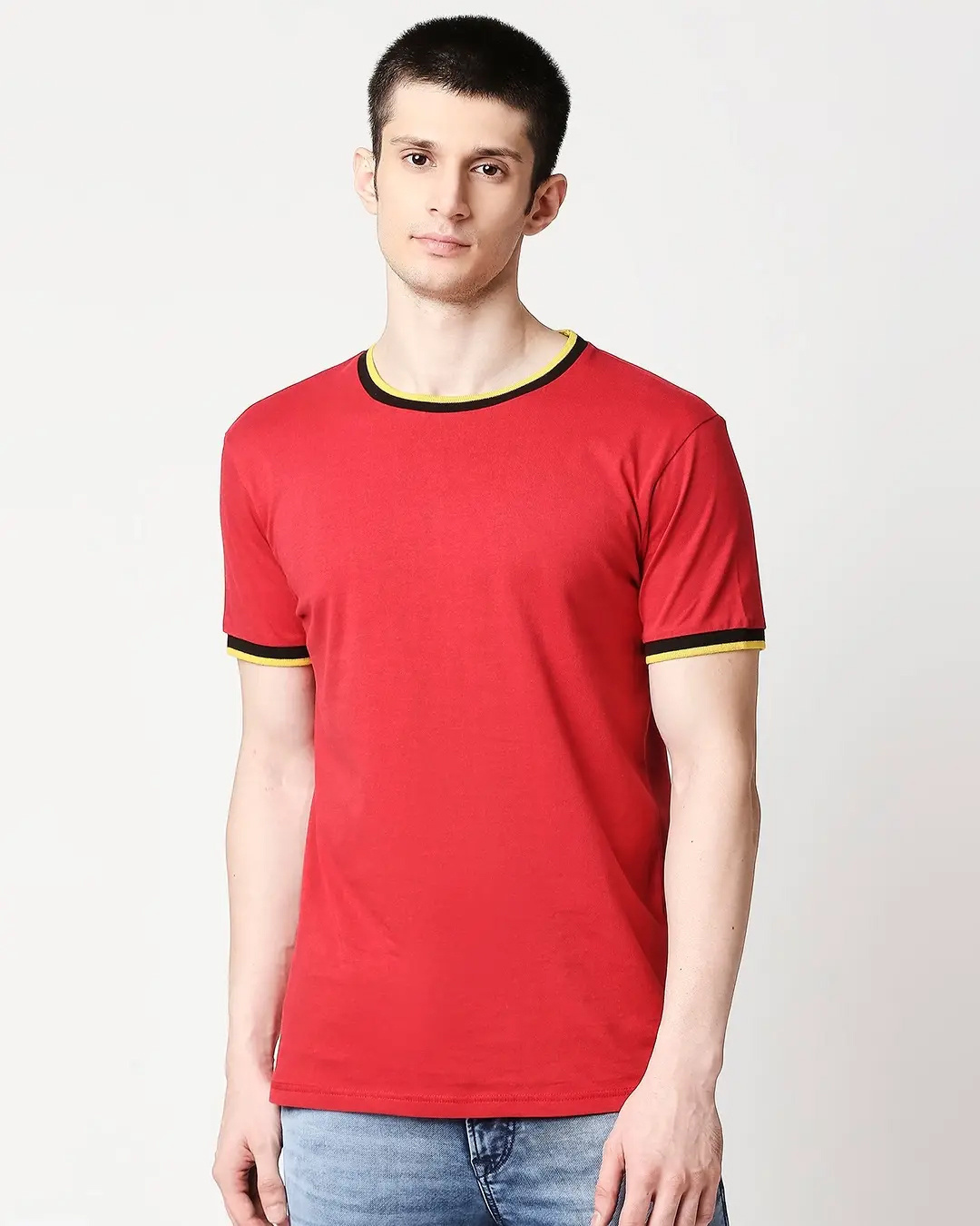 Shop Men's Red Plus Size Round Neck Varsity T-shirt-Back