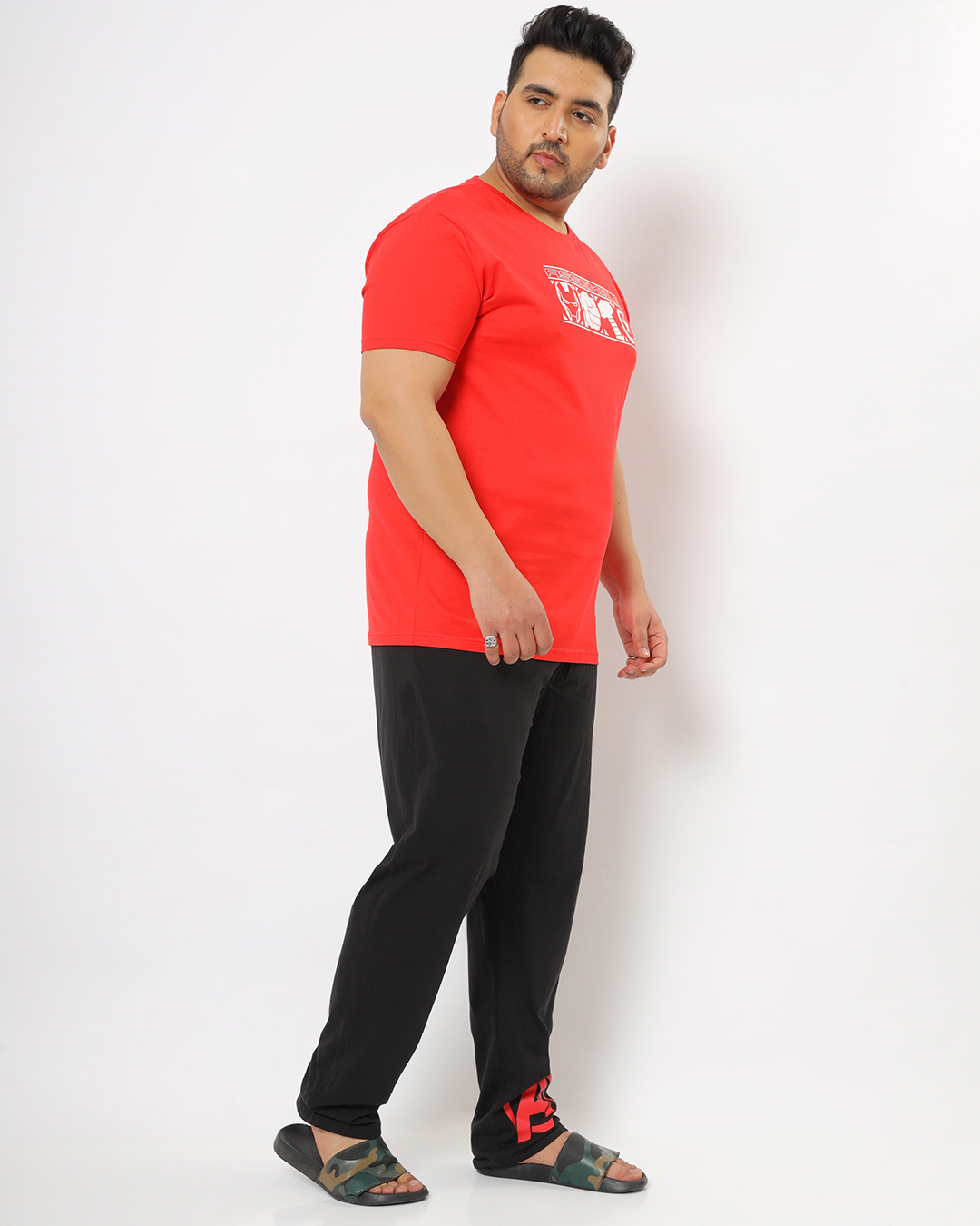 Shop Men's Red Regular Fit Avengers Plus Size T-Shirt & Pyjama Set-Back