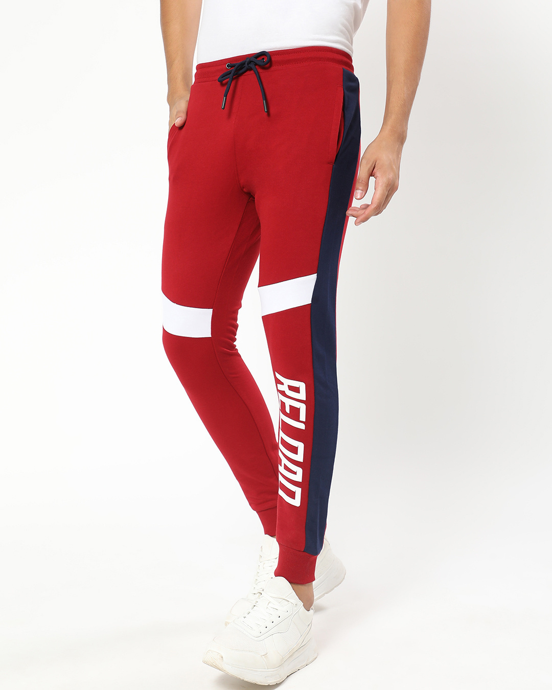 Shop Men's Red Reload Typography Colorblock Joggers-Back