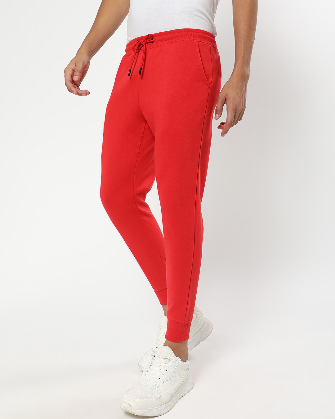 Shop Men's Red & White Color Block Joggers-Back