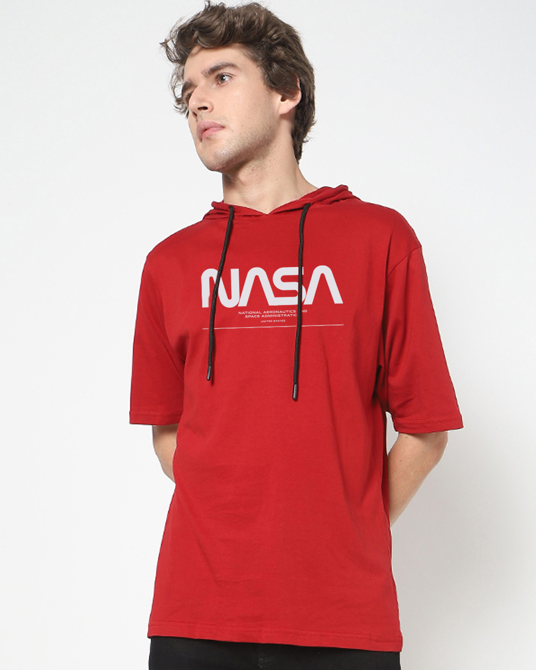 Shop Men's Red Spaced NASA Oversized Hoodie T-shirt-Back