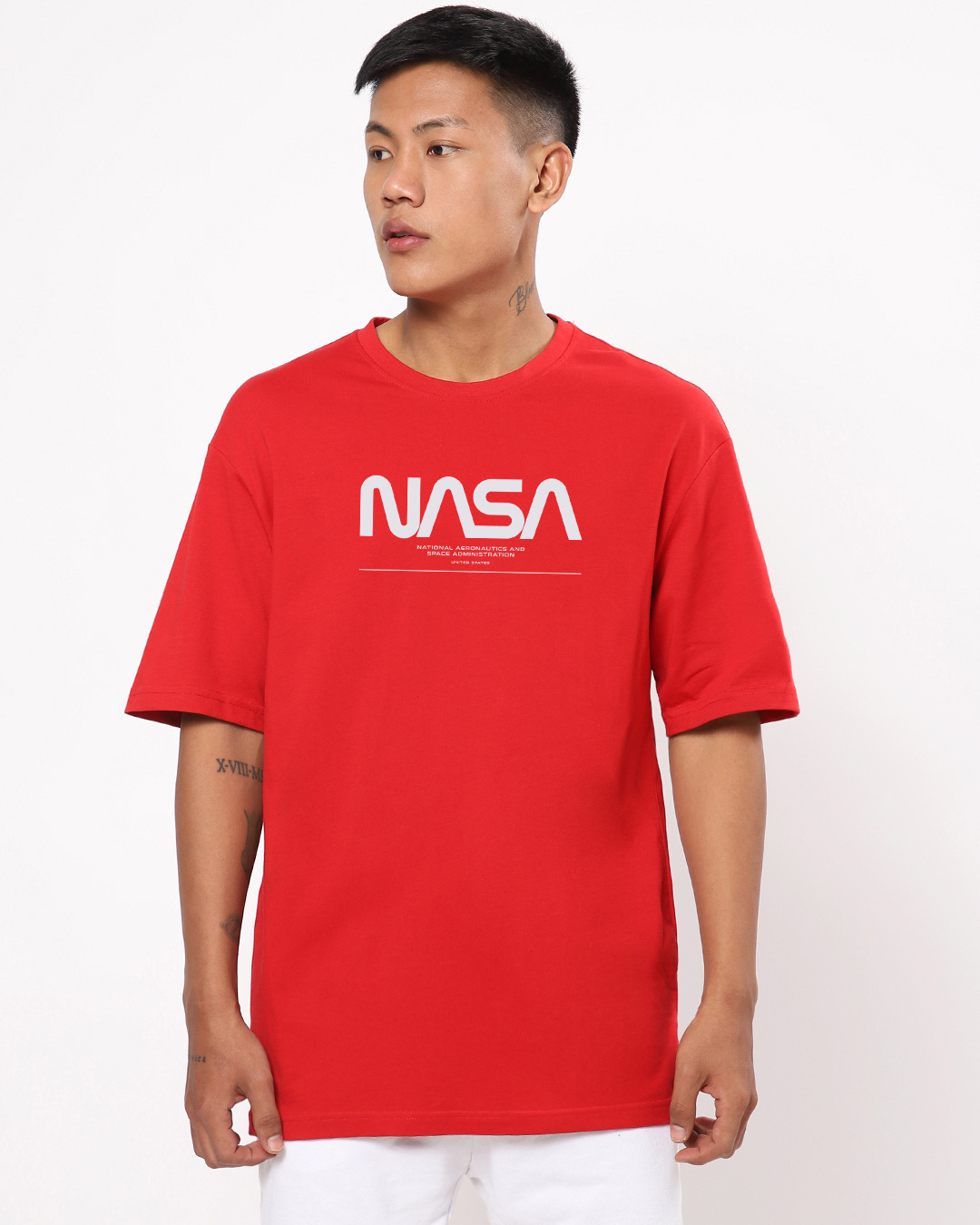 Buy Men's Red Spaced NASA Typography Oversized T-shirt Online at Bewakoof