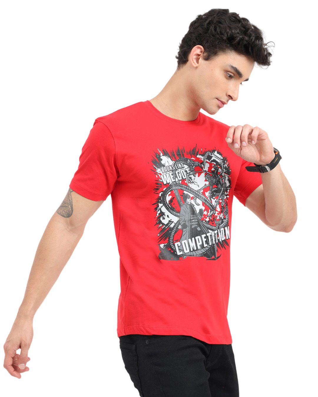 Shop Men's Red Spider Man Fighting Graphic Printed T-shirt-Back