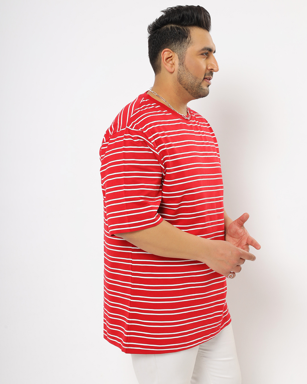 Shop Men's Red Stripe Oversized T-shirt-Back