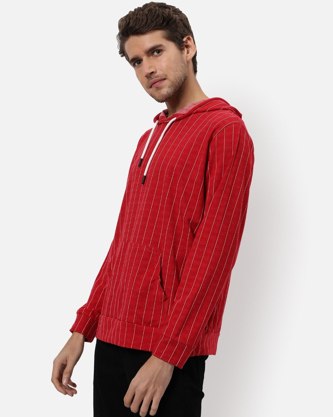 Shop Men's Red Striped Hooded Sweatshirt-Back