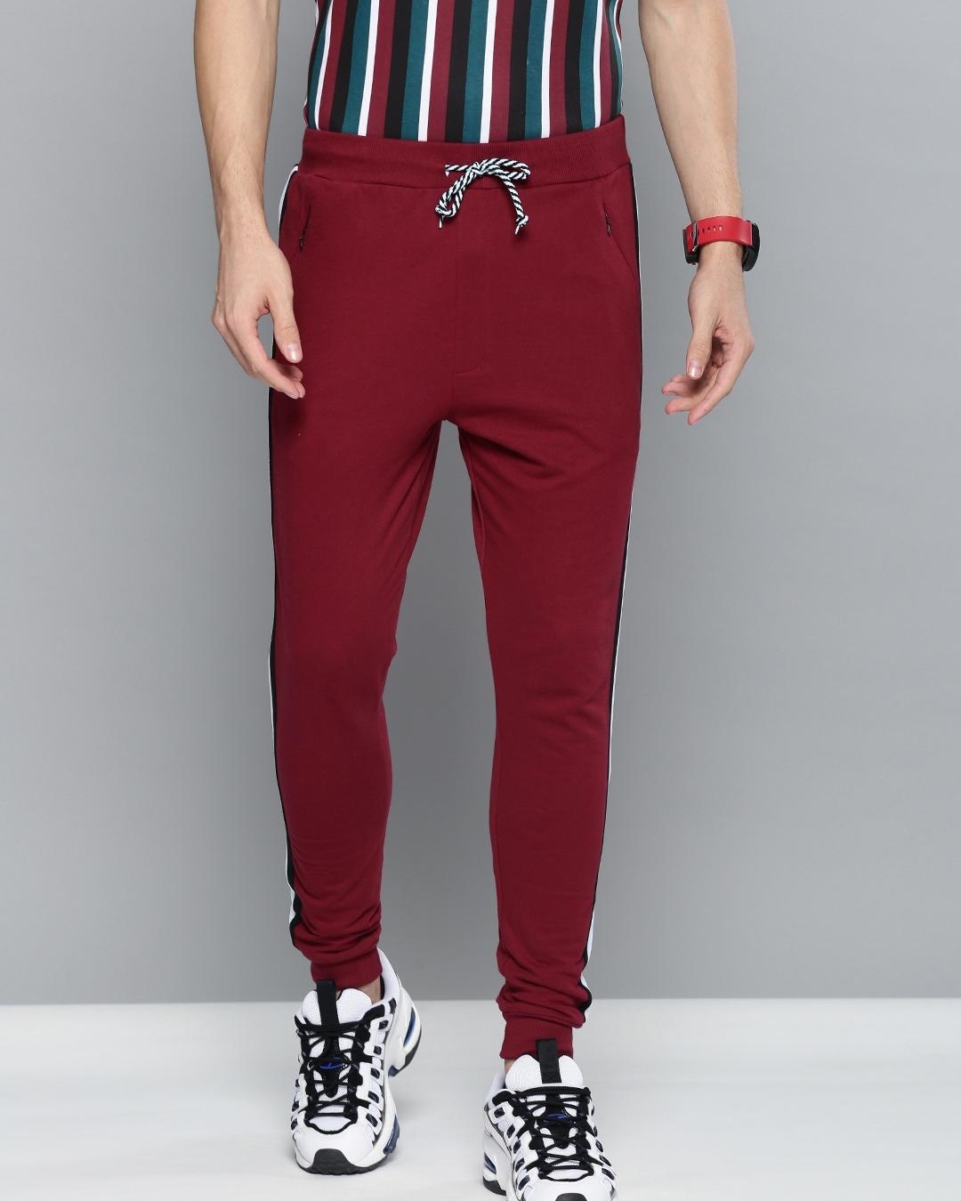 Shop Men's Red Striped Joggers-Back